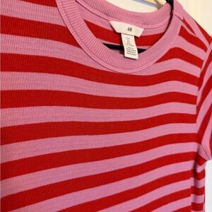 H&M Pink and Red Striped Tshirt Dress Size Small